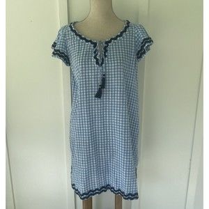 Vineyard Vines Dress Blue Check Flutter Sleeves Rick Rack Large Style 2C000014